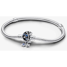 KFS Pandora Parıldayan Ay Tokalı Yılan Zincir Bileklik 925 Ayar Gümüş