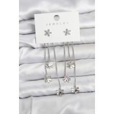 Inure Jewelry Papatya Model Gümüş Renk Pirinç Sallantılı Kadın Küpe