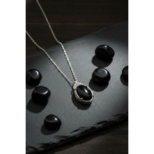 Dünya Doğal Taş Siyah Akik Taşı Kolye