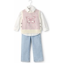 Bambino Kelebek Detaylı Triko Yelek Gömlek Jean Pantolon 3’lü Takım