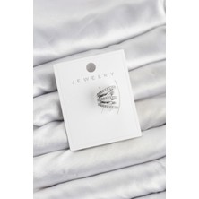 Maarketim Gümüş Renk Pirinç Zirkon Taşlı Kıkırdak Earcuff Küpe