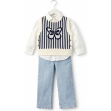 Bambino Kelebek Detaylı Triko Yelek Gömlek Jean Pantolon 3’lü Takım