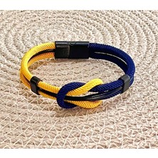 Sarı Lacivert Taraftar Temalı Deri&makreme Düğümlü Bileklik (Net 21CM)