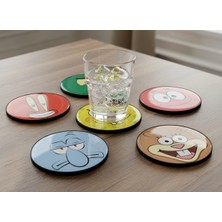 Bikini Kasabası Tam Kadro: Sünger Bob Temalı Epoksi Bardak Altlığı Seti (6'lı) -Ylndesign Wood&craft