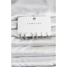 Inure Jewelry Zirkon Taşlı Gümüş Renk Pirinç Kadın Küpe Seti