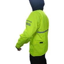 Üçrenk Neon Motosiklet Yağmurluğu Unisex Yağmurluk Cepli File Astarlı Kapşonlu Hafif Su Geçirmez Membran Kumaş