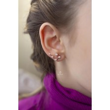 By Barun Beş Taş Beyaz 925 Ayar Tasarım Küpe-Rose