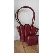 Matruşka Deri Sanat Tasarım Bordo Yelpaze Modeli Omuz Çantası