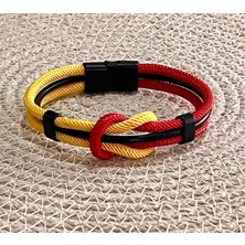 Saat Farkı Sarı Kırmızı Taraftar Temalı Deri&makreme Düğüm Model Bileklik (Net 21CM)