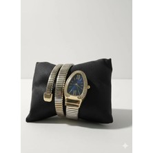 Gümüş ,gold Renk Lacivert Kadran Yılan Saat ,dolamalı Saat ,kadın Kol Saati