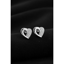 Roza Silver 925 Ayar Gümüş Rodyum Kaplama Zirkon Taşlı Minimal Kalp Çivili Küpe