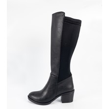 Aktaş Ayakkabı Kadın Siyah Su Geçirmez Streçli Fermuarlı Kalın Topuklu Çizme