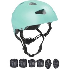 Feyza Design Turkuaz Çocuk Spor Koruyucu Kask ve Dizlik Seti