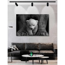 SML Tablo Beyaz Yavru Kutup Ayısı ve Annesi Cute Polar Bear Hayvan Yatay Kanvas Tablo