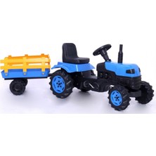 Feyza Design Mavi Römorklu Pedallı Traktör ve Araba, Çocuklar Için Eğlenceli Oyun Aracı