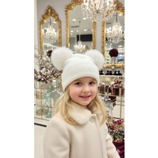 Veracraft Kız Çocuk Beyaz Ponponlu Şapka