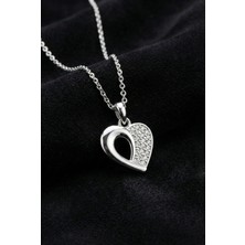 Roza Silver 925 Ayar Gümüş Rodyum Kaplama Zirkon Taşlı Minimal Kalp Kolye
