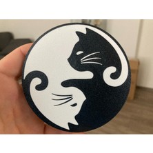 Sora Design Kedili Siyah Beyaz Dekoratif Bardak Altlığı Masa Üstü Aksesuarı