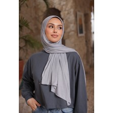 İmaj Butik Gri Helen Önü Süngerli Pratik Penye Şal