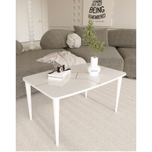 Nova Series, Beyaz Gold Orta Sehpa , 1.sınıf Mdf ve Lake Boyalı Tabla, Gürgen Ayaklar