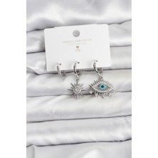 Inure Jewelry Göz Model Gümüş Renk Pirinç 3'lü Kadın Küpe Seti