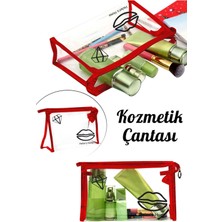 Helen's Home Valiz Bavul Içi Düzenleyici Şeffaf Kozmetik Çantası Kırmızı
