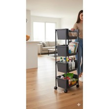 Myplas 4 Katlı Tekerlekli Organizer Raf Modern Portratif Kiler Düzenleyici Sepet,mutfak Rafı,oyuncak Dolabı