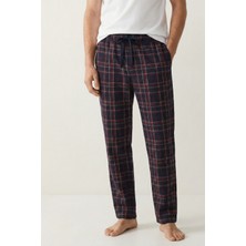 elemge %100 Pamuk Kareli Erkek Pijama Altı Süprem Kumaş Rahat Kalıp Cepli İpli Lacivert Ekoseli Relax Fit