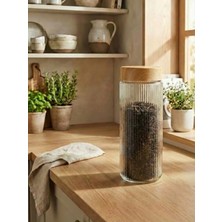 Leelahome Ahşap Desen Kapaklı Cam Saklama Kabı 1350 ml - Açık Kahve