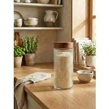 Leelahome Ahşap Desen Kapaklı Cam Saklama Kabı 1350 ml - Koyu Kahve
