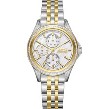 Slazenger Kadın Kol Saati 34 mm Beyaz Kadran Taşlı Kasa Gold Metal Kayış 5 Atm