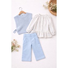 Bambino Gömlekli Bağcık Detaylı Triko Yelekli ve Pantolon 3’lü Takım