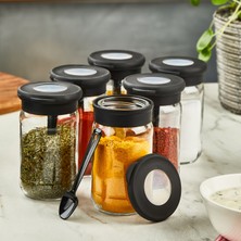 Yazıcı 6'lı Kaşıklı Baharatlık Seti - Siyah / Şeffaf