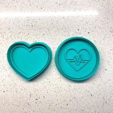 Craftelle Romantik 2 Parça Set | Klasik Kalp & Ekg Figürlü Kurabiye Kalıbı ve Damga | Şeker Hamuru ve Kil Şekillendirici