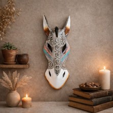 Uretti - Okay 5711 2428 At Kafası Mask Ahşap Duvar Dekoru - Etnik Desen / 30 cm
