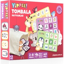YİPPEE Yippee Çocuk Tombala Oyunu – Hayvan Temalı | Ham Bez Kese | 8 Tabla | 40 Pul (60 Parça)