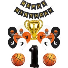 Parti Pera Basketbol Temalı Doğum Günü Balon Seti Basketbol Baskılı Balon Rakam Basketbol Topu Folyo Balon