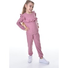 Buufuu Önü ve Kol Fırfır Detaylı Pamuk Uzun Kol Kız Çocuk Alt Üst Takım