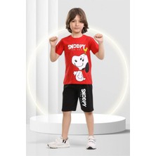 Buufuu Snopy Baskılı Erkek Çocuk Kısa Kol Yazlık Şortlu Alt Üst Takım