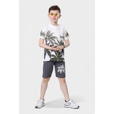 Buufuu Yazlık Çocuk Sümmer&tropical Baskılı Kısa Kollu Bisiklet Yaka T-Shirt Şort Alt Üst Takım