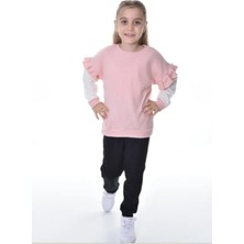 Buufuu Kol Fırfır Detaylı %100 Pamuk Uzun Kol Kız Çocuk Alt Üst Takım