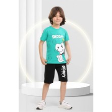 Buufuu Snopy Baskılı Erkek Çocuk Kısa Kol Yazlık Şortlu Alt Üst Takım