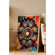 E2 Nova Retro Pop Mandala Premium Çerçeveli Tablo - Lüks Modern Renkli Geometrik Duvar Dekoru Sanat