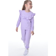 Buufuu Önü ve Kol Fırfır Detaylı Pamuk Uzun Kol Kız Çocuk Alt Üst Takım