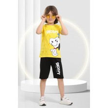 Buufuu Snopy Baskılı Erkek Çocuk Kısa Kol Yazlık Şortlu Alt Üst Takım