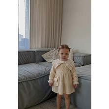 Magu Kız Bebek Pamuklu Bej Fisto Yaka Elbise – Uzun Kollu, Katlı Model