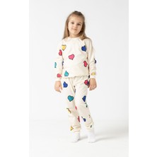 Buufuu Kız Çocuk Cıvıl Cıvıl Rengarenk Kalp Baskılı Alt-Üst Takım