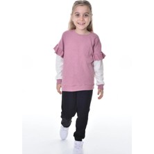 Buufuu Kol Fırfır Detaylı %100 Pamuk Uzun Kol Kız Çocuk Alt Üst Takım