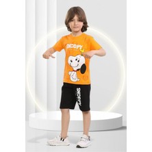 Buufuu Snopy Baskılı Erkek Çocuk Kısa Kol Yazlık Şortlu Alt Üst Takım