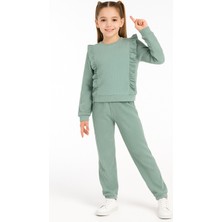 Buufuu Fırfırlı Pamuklu Uzun Kollu Alt Üst Ikili Kız Çocuk Takım